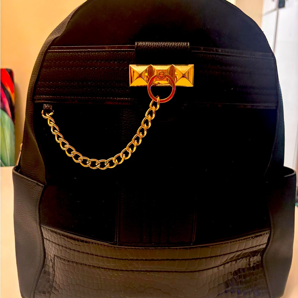 Black and Gold Women's Backpack, vegan leather, medium size, Call it Spring